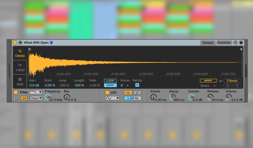 Ableton Simpler mit 909-Sample.