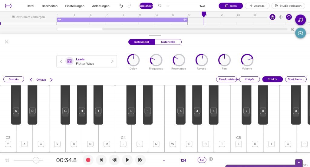 Pianoroll der Soundtrap Browser und Cloud DAW im Test.