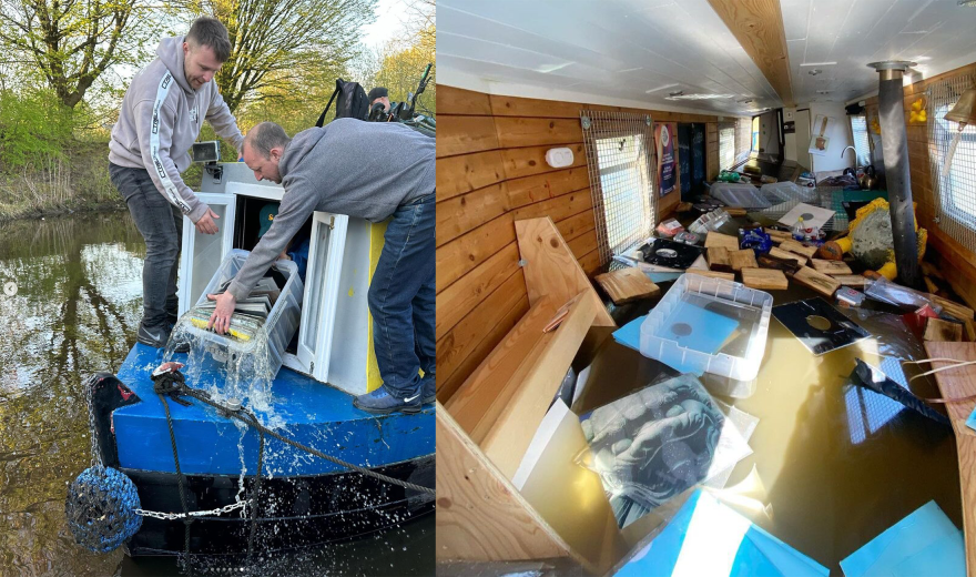 Schwimmender Plattenladen 'Rubber Ducky Record' geht in Nordengland unter