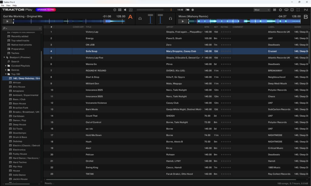 Traktor Play erlaubt den Zugriff auf Beatport und Beatsource.
