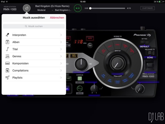 Pioneer RMX-1000 for iPad - Tracks aus iTunes bearbeiten