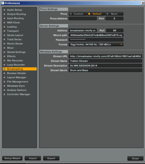 Stream Setup in Traktor Pro